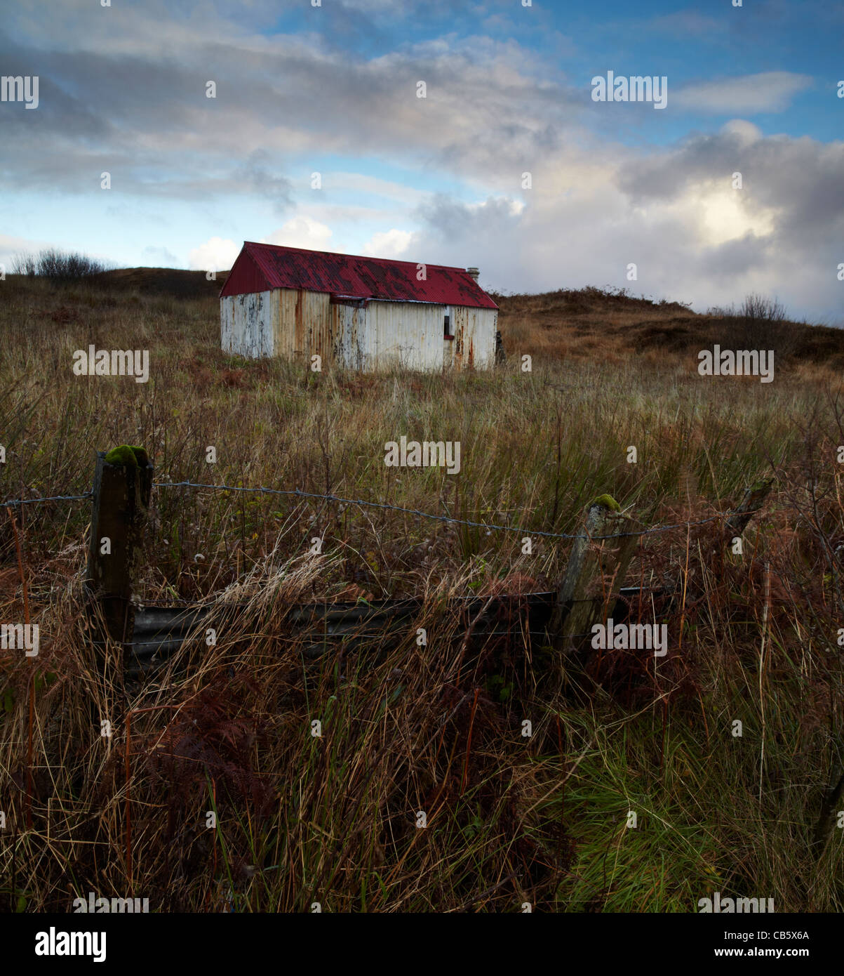 A scene from Eabost on the Isle of Skye showing an old crofting property Stock Photo