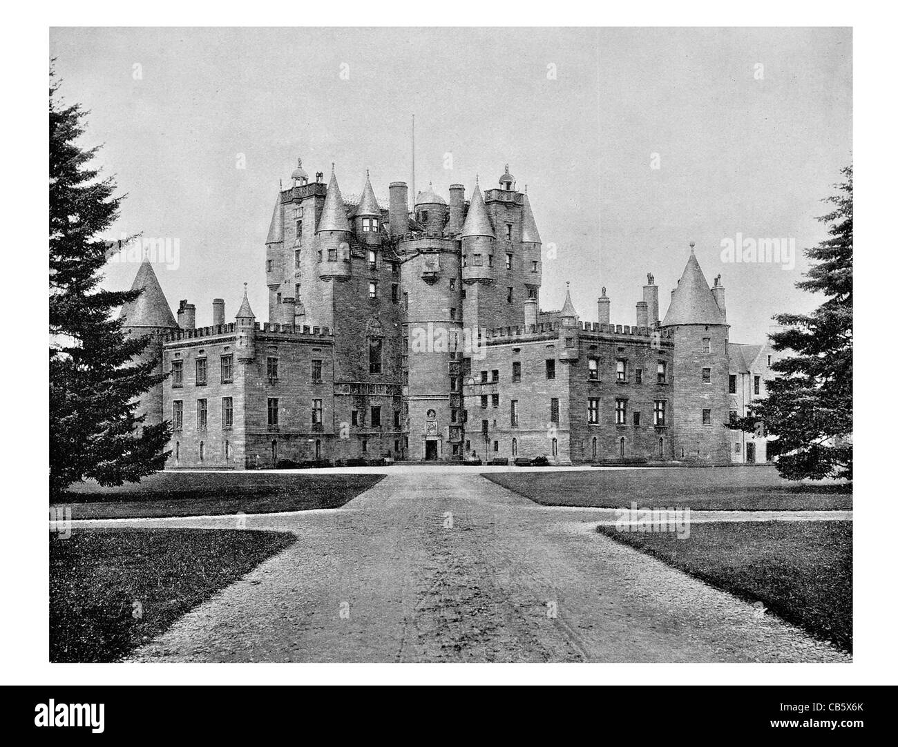 Glamis Castle Angus Scotland Lyon family A listed building main drive Stock Photo