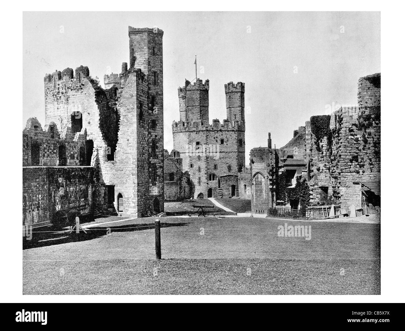 Caernarfon Castle medieval Gwynedd Wales Edwardian ruins ruin ruined tourist attraction tourism Eagle Tower Stock Photo