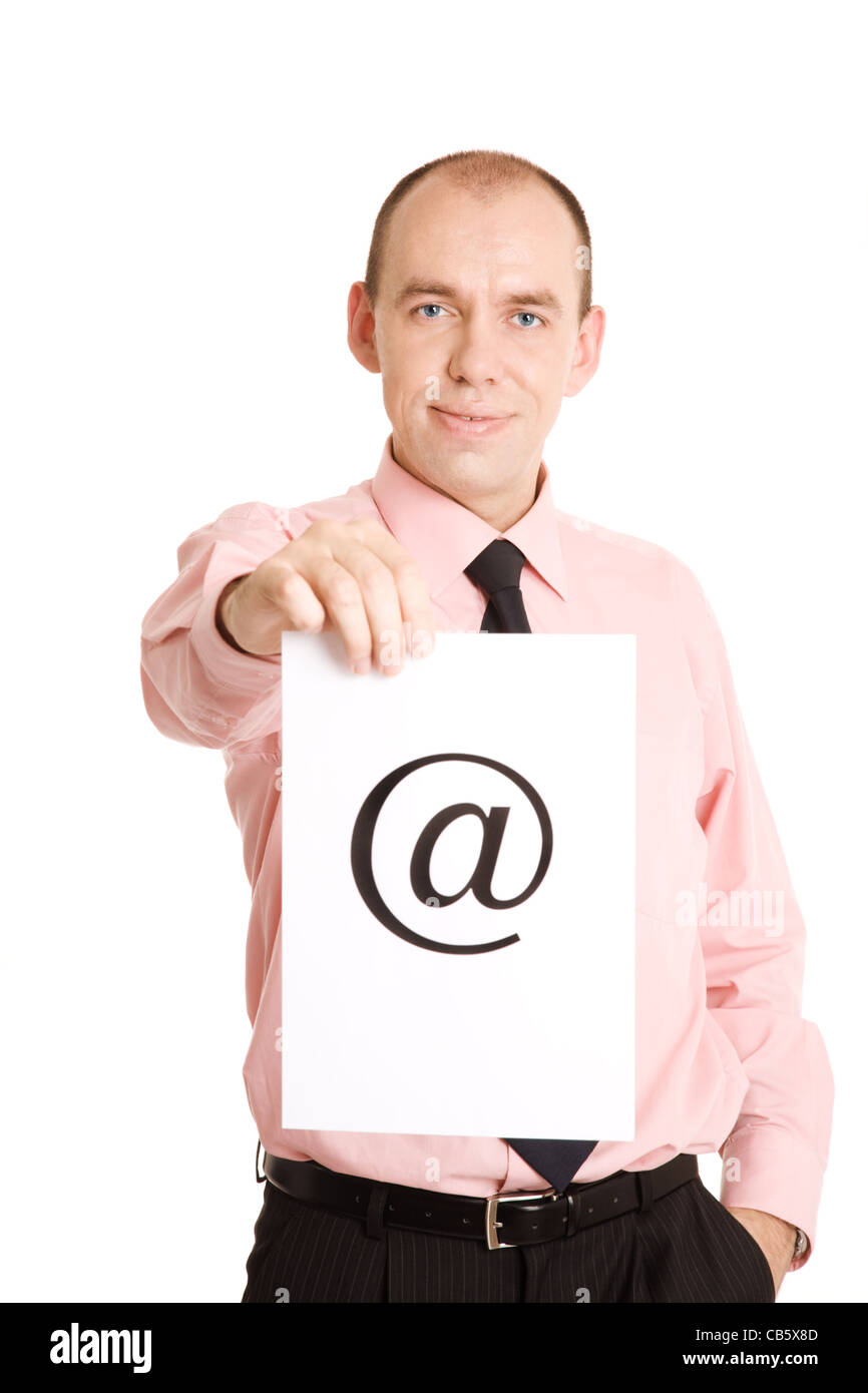 young businessman with paper isolated on white background Stock Photo