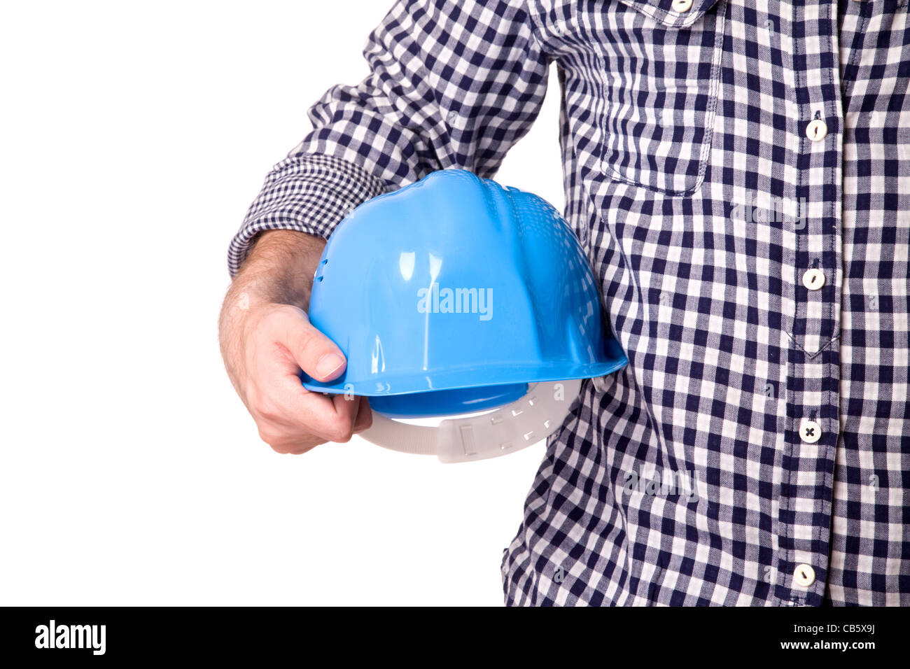 construction concept ,man with hardhat isolated on white background Stock Photo