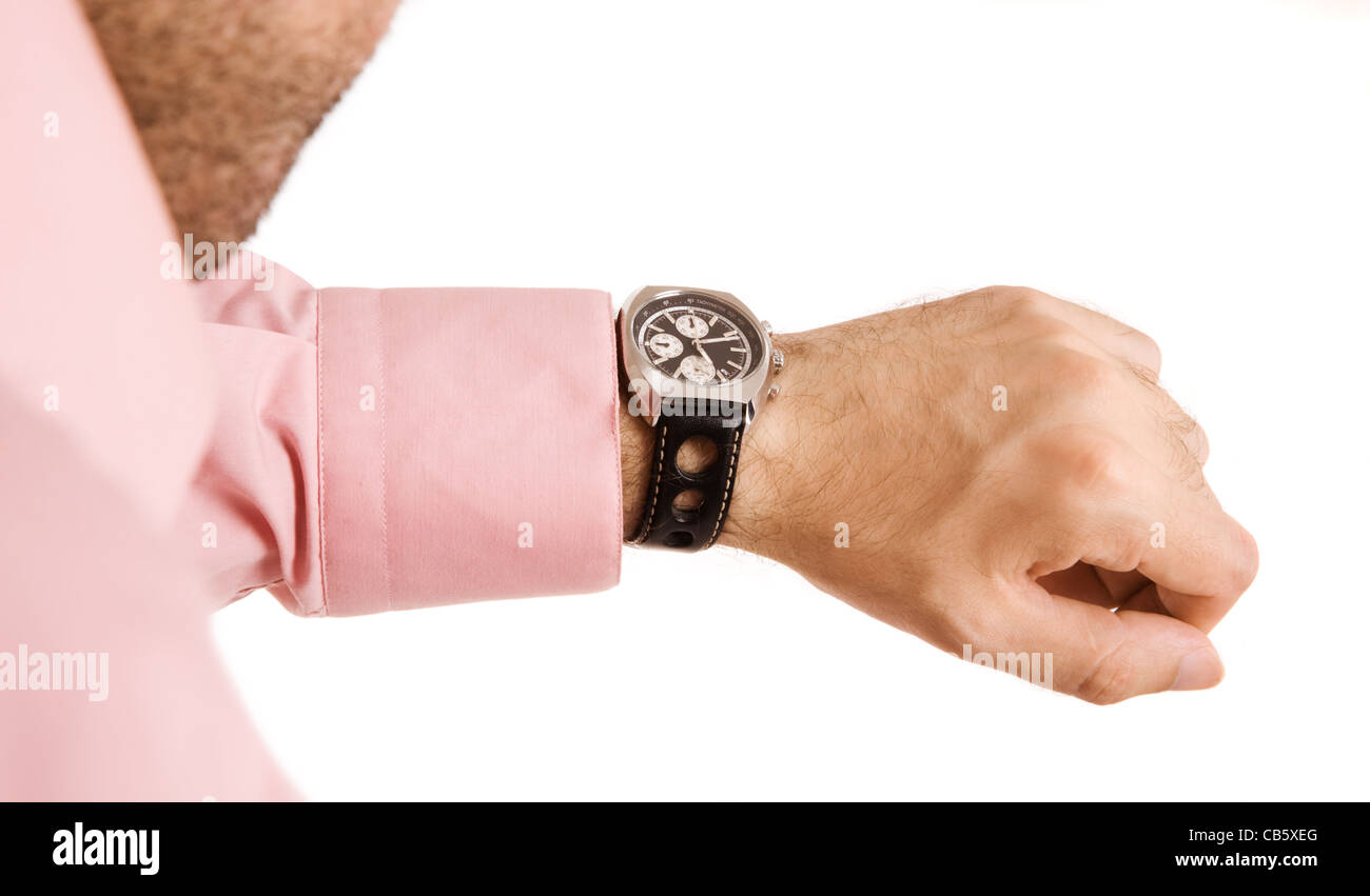 business concept with hand of man isolated on white background Stock Photo