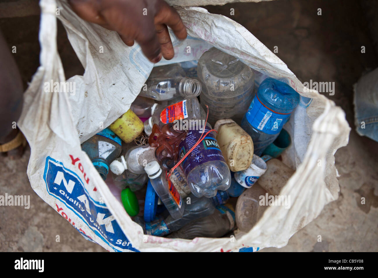 Plastic bottles collected by the street kids of the Dandora slum to