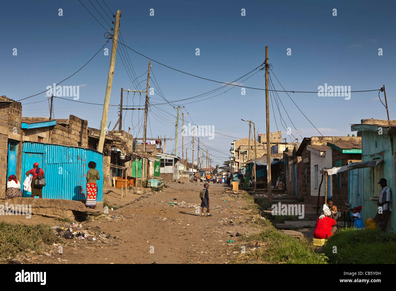 A street scene from Dandora slum, Nairobi, Kenya. Stock Photo