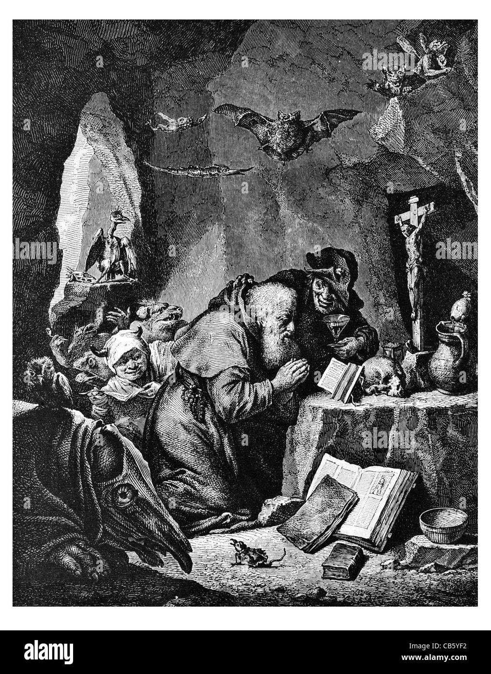 temptation St Anthony 302 AD Christian priest martyrdom martyr Diocletian desert hermit celibacy solidarity God solitude cave Stock Photo