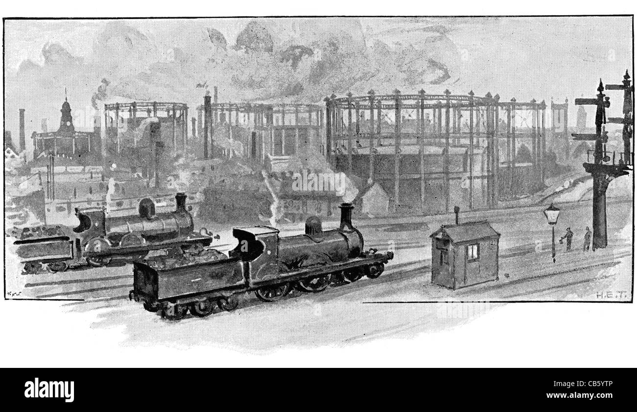 The Rochdale Road Gasworks from the Lancashire and Yorkshire Railway Greater Manchester steam locomotive train coal gas Stock Photo