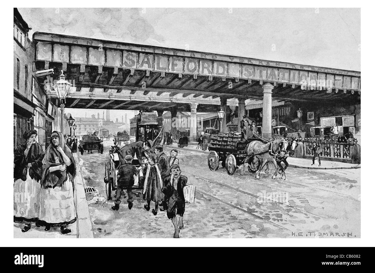New Bailey Street Salford Central railway station Northern Rail horse drawn carriage Stock Photo