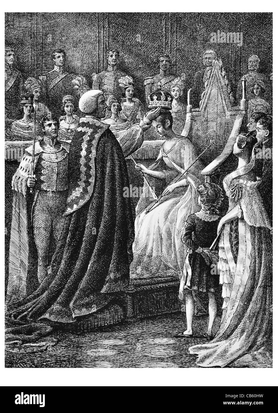 The coronation 28th June 1838 Queen Victoria ceremony monarch United Kingdom crowned invested regalia inauguration enthronement Stock Photo