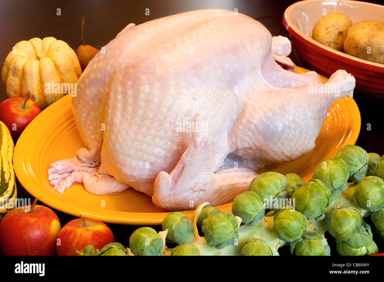 Thanksgiving Turkey Dinner Cooking Ingredients with Squash Apples