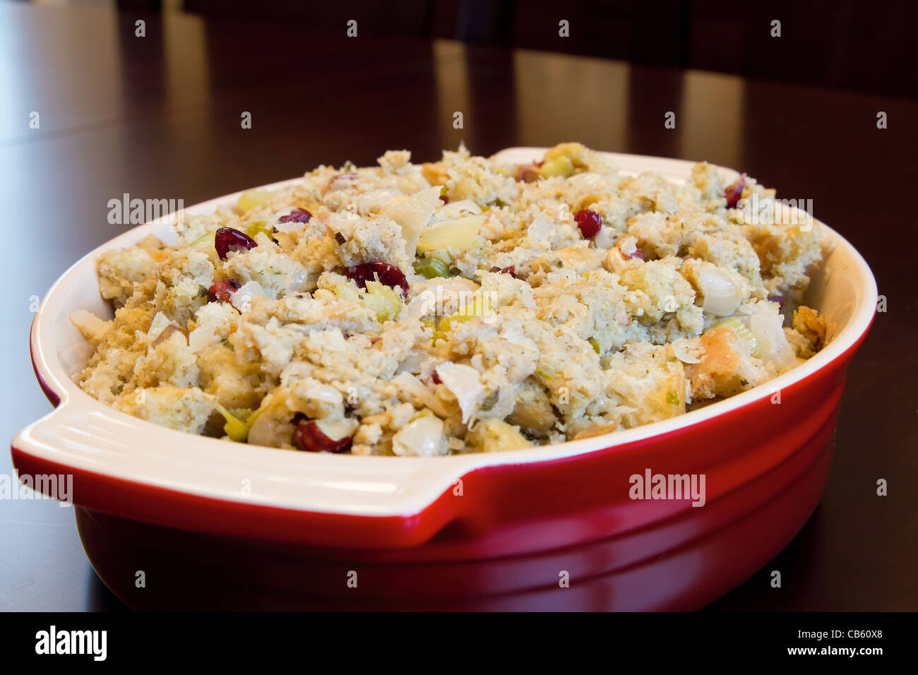 Thanksgiving Day Turkey Dinner Stuffing in a Bowl Closeup Stock Photo