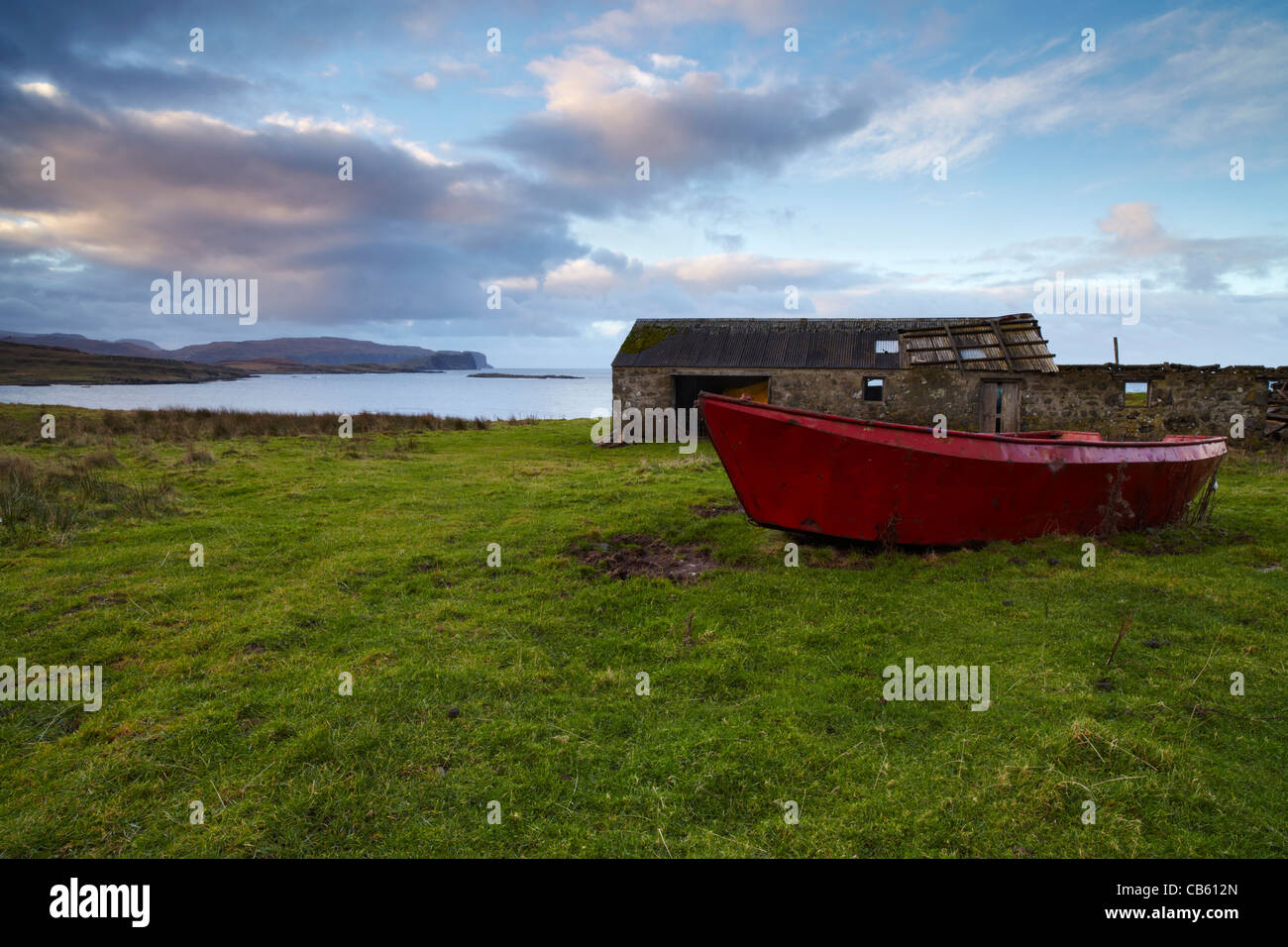 Isle of Skye coastal scene at Eabost looking across Loch Bracadle towards the Minginish peninsula Stock Photo