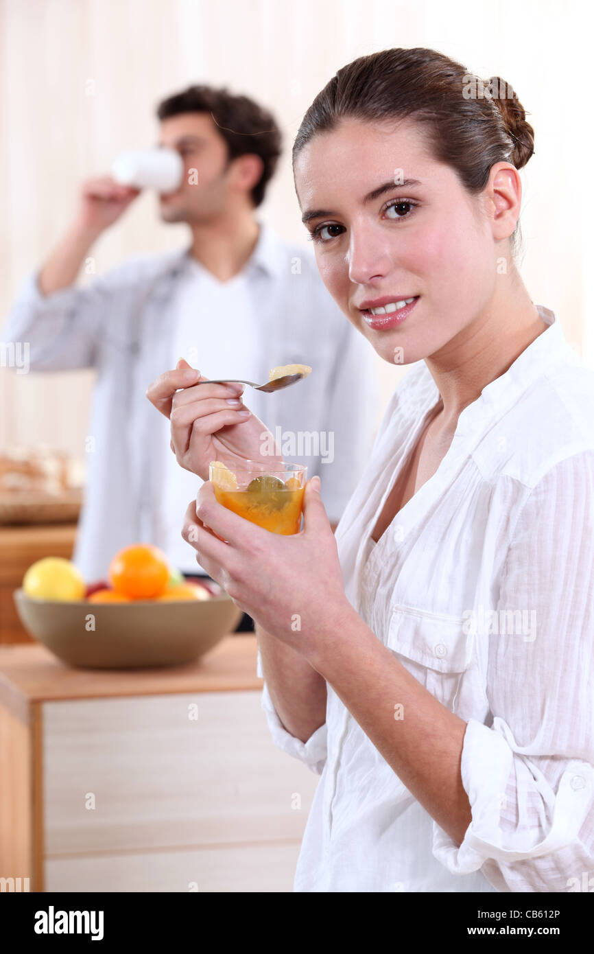 Woman having salad tea hi-res stock photography and images - Alamy