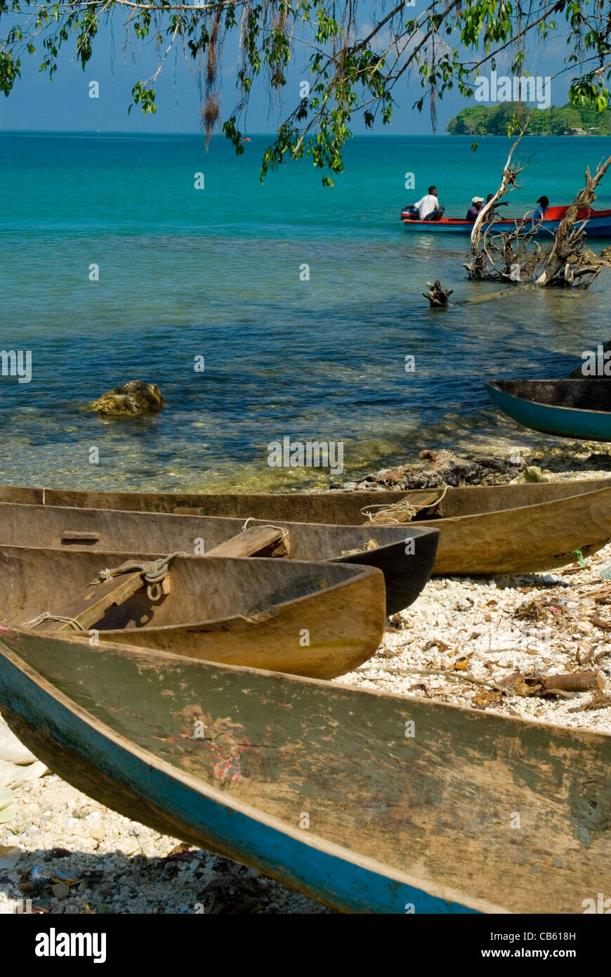 Dugout canoes at Munda, Western Province, Solomon Islands Stock Photo