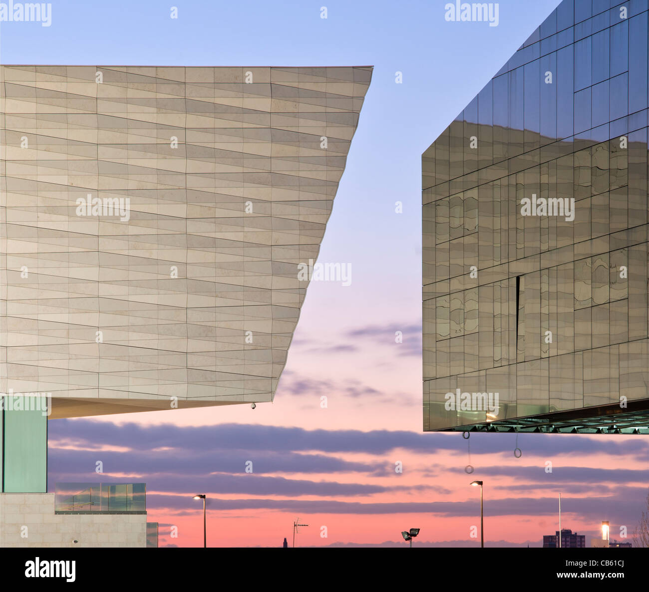 Sunset view of the edges of Museum of Liverpool And Mann Island development. Stock Photo