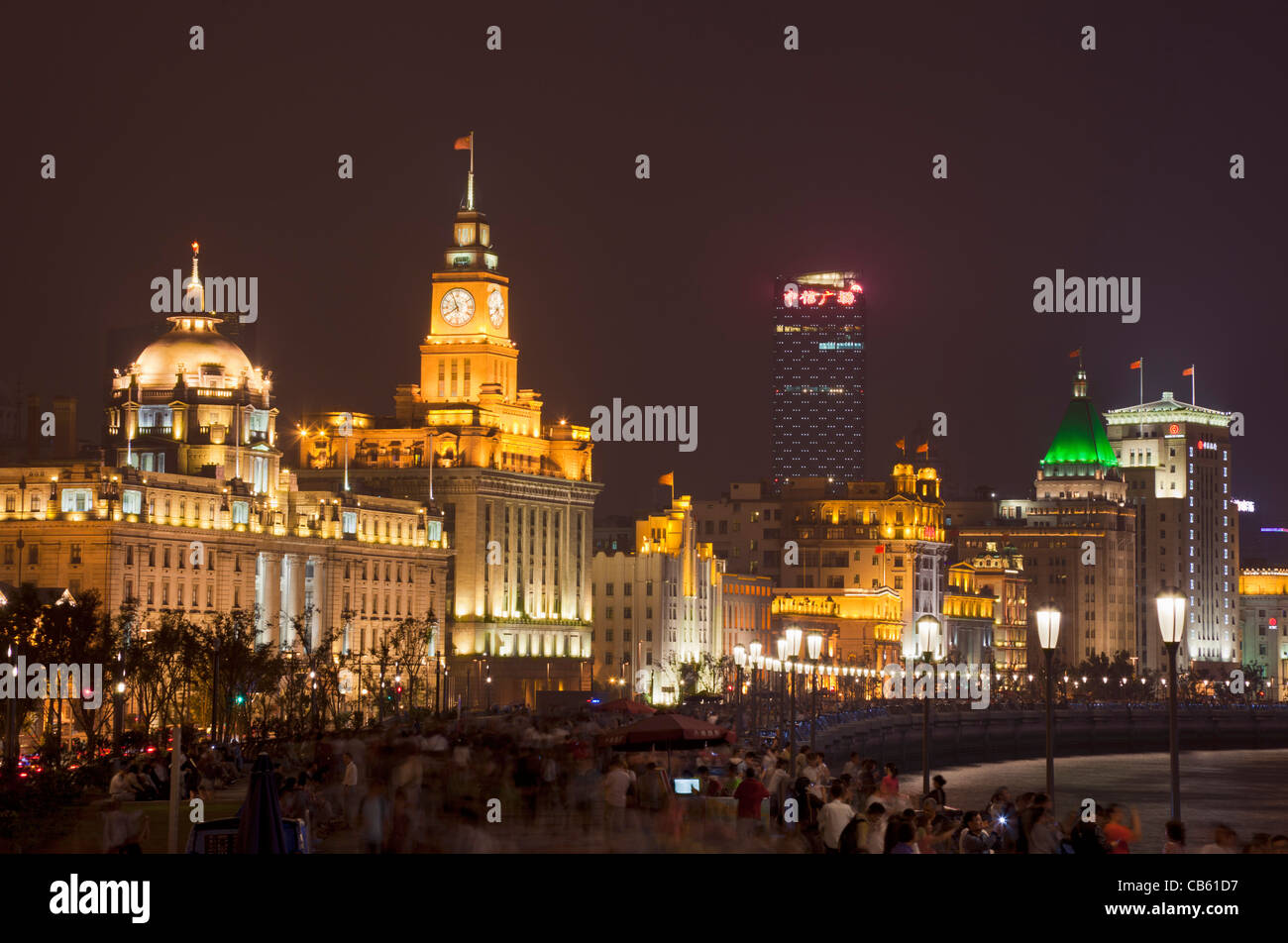 The Bund promenade illuminated at night Shanghai, Peoples Republic of China, PRC, Asia Stock Photo