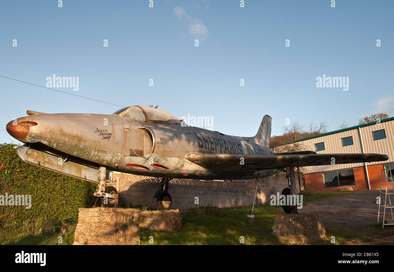 A 1950's Supermarine Swift F Mk 4 jet fighter, owned by Sheppard's military surplus stores in Herefordshire, UK Stock Photo