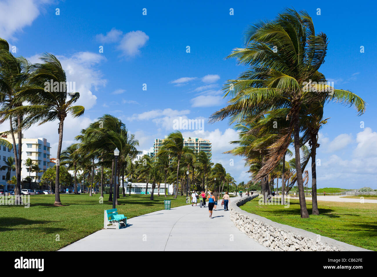 Promenade alongside Ocean Drive on South Beach, Miami Beach, Gold Coast, Florida, USA Stock Photo