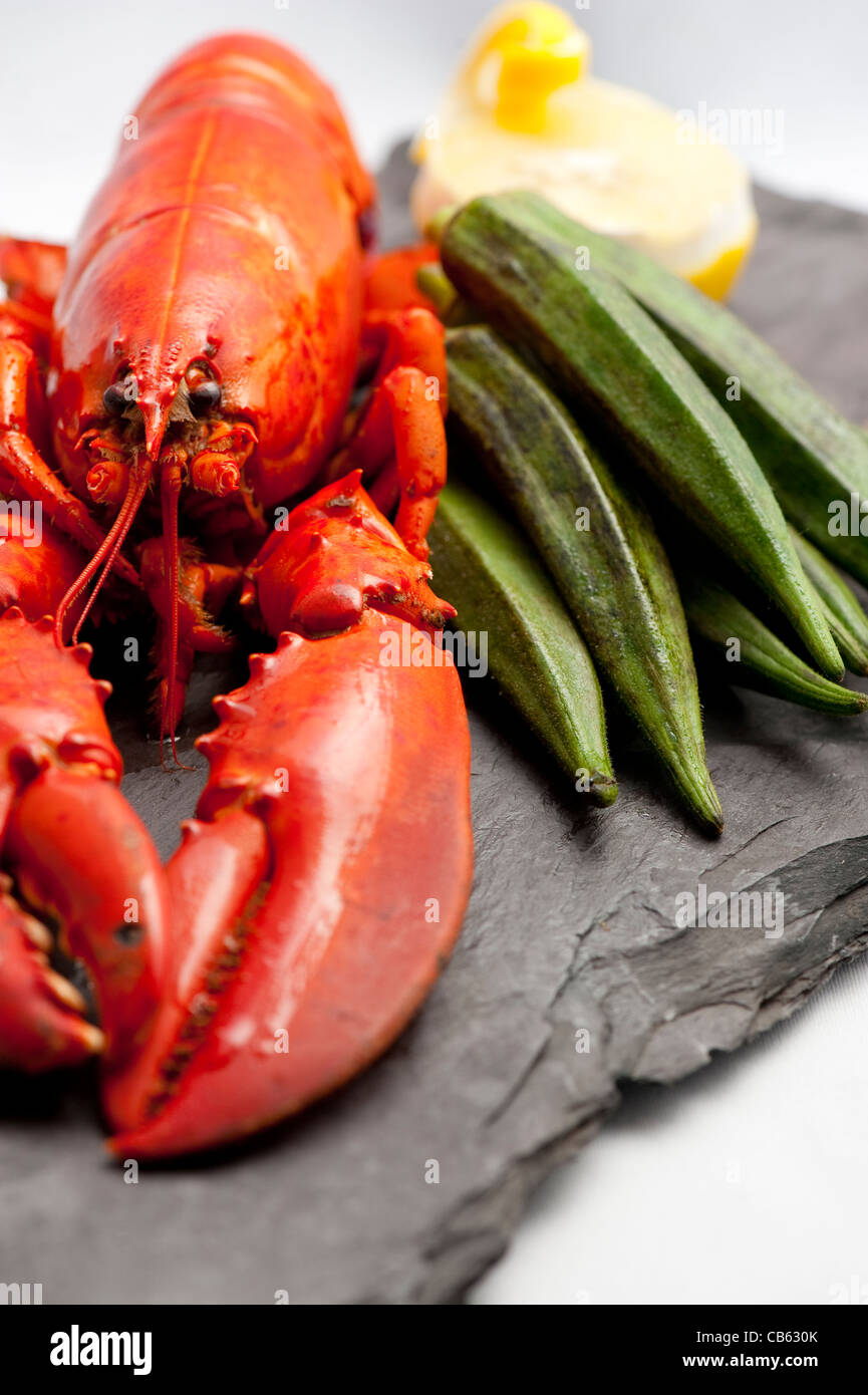 Lobster on platter Stock Photo Alamy