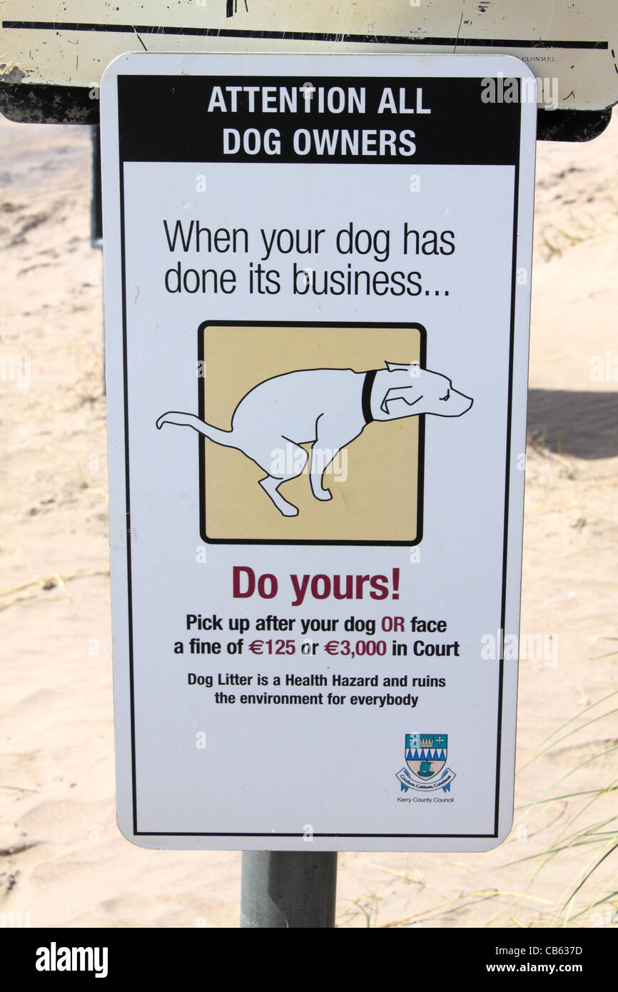 Dog fouling sign at Inch beach in West of Ireland Stock Photo