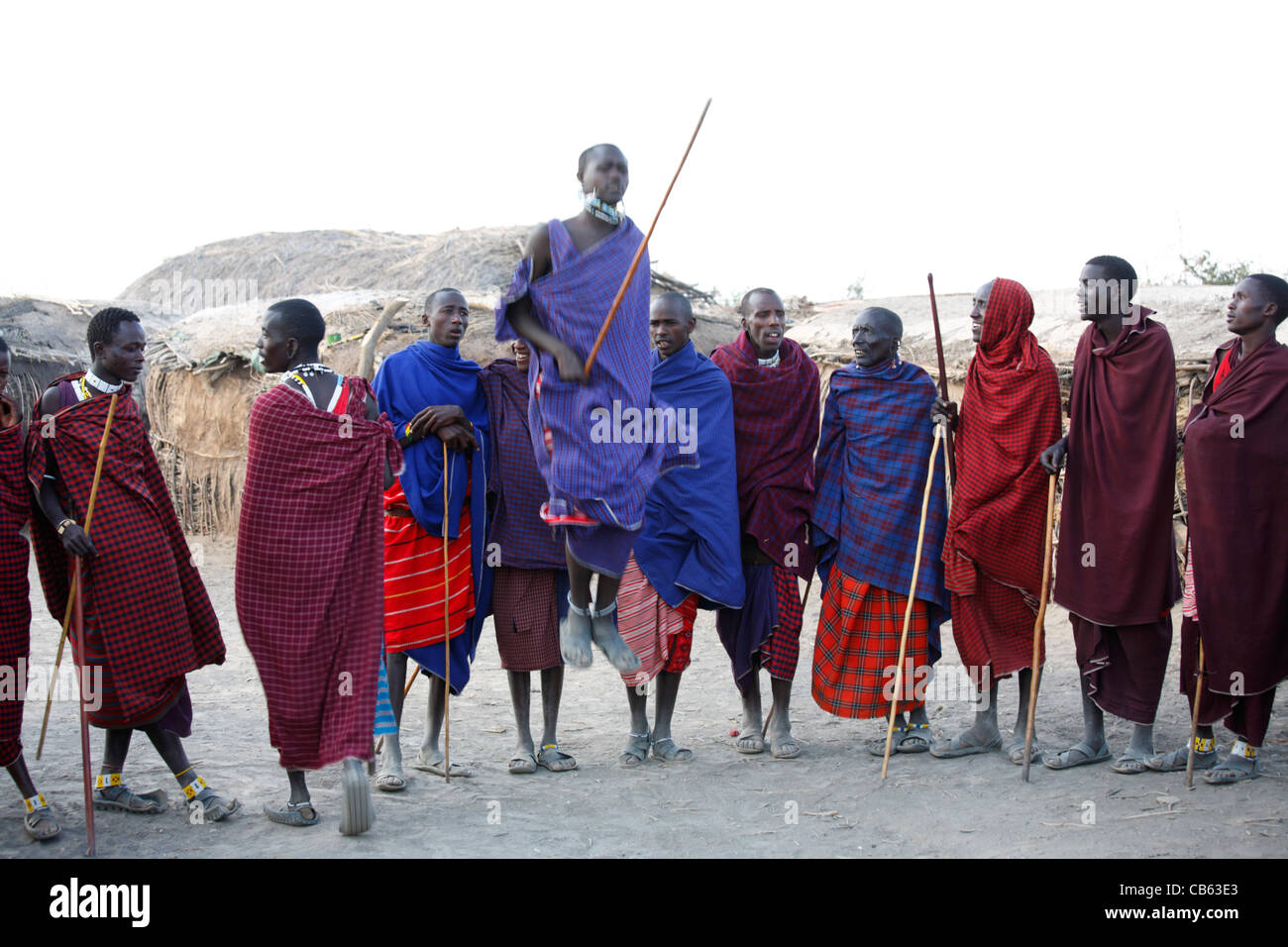 Traditional Maasai dancing, Ngogongoro conservation Area, Tanzania Stock Photo