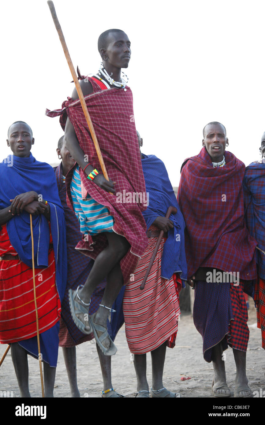 Traditional Maasai dancing, Ngogongoro conservation Area, Tanzania Stock Photo