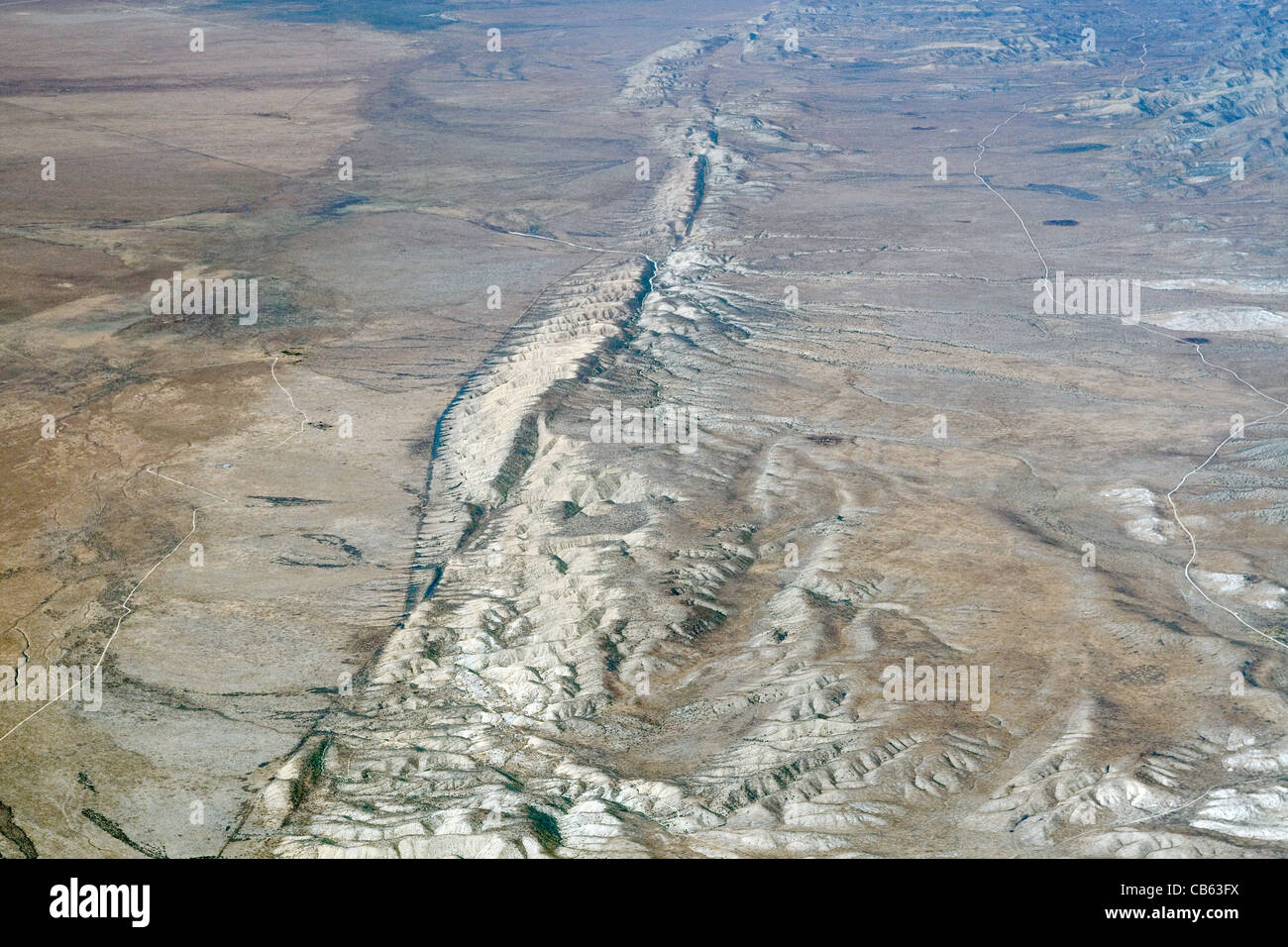 Aerial view of the San Andreas Fault in the Carrizo Plain California. Stock Photo