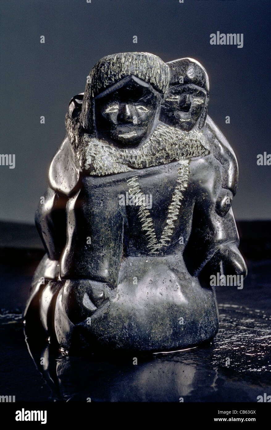 SOAPSTONE CARVING OF INUIT MOTHER & CHILD, BAFFIN ISLAND, NWT, NUNAVUT