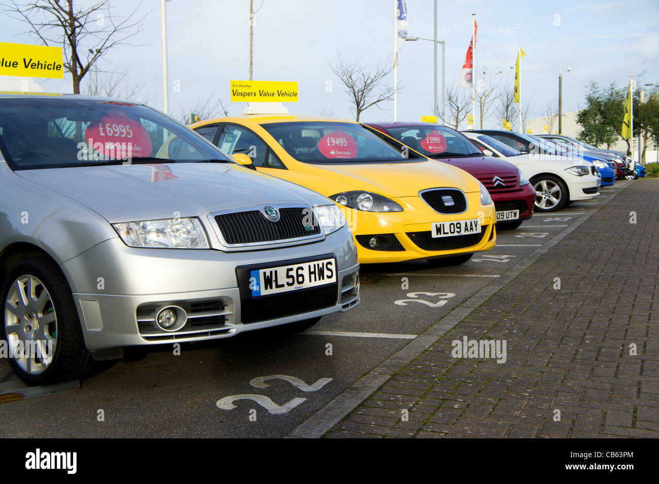 A used car lot in truro, cornwall, uk Stock Photo