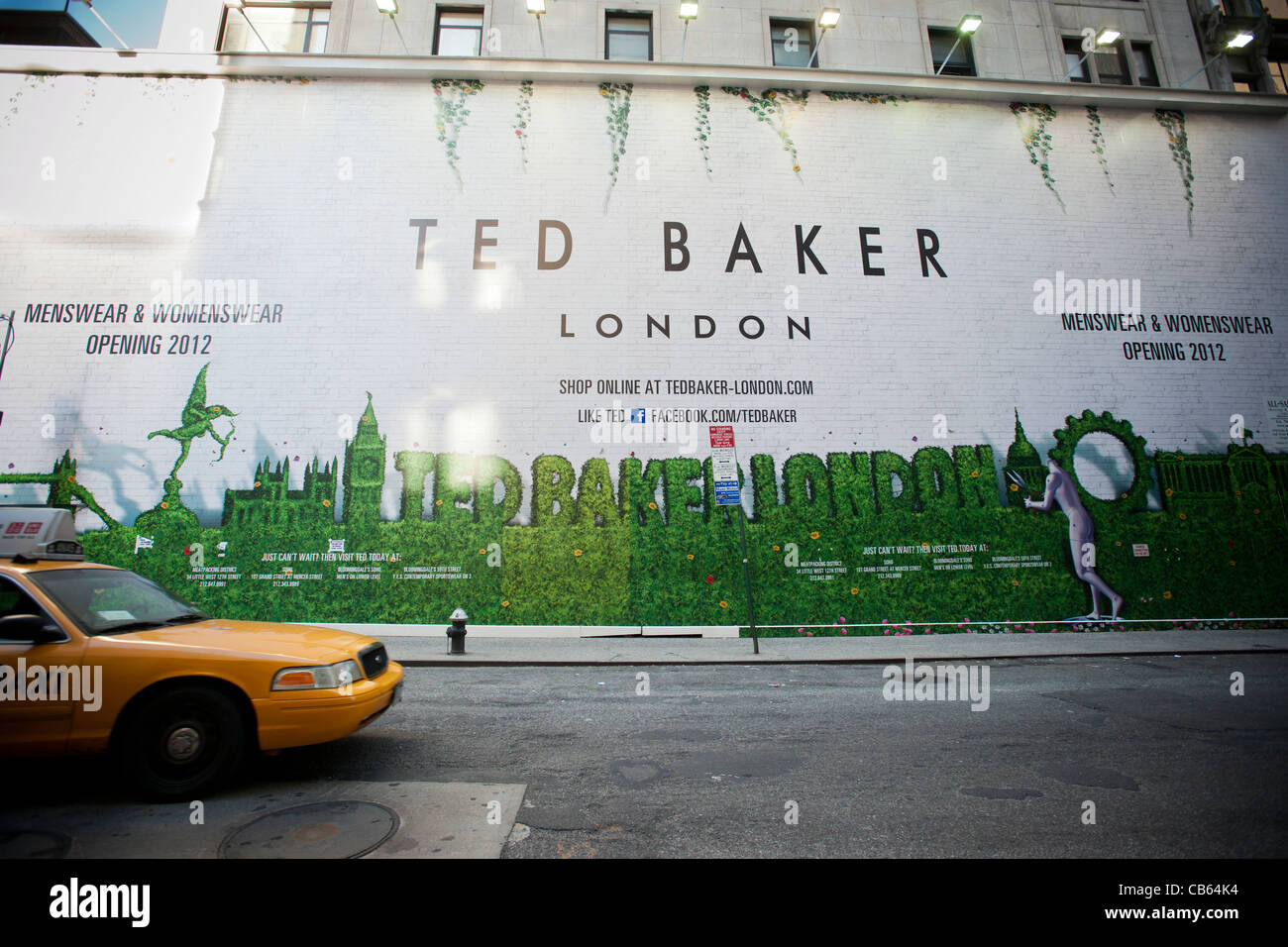 A billboard on a construction shed announced the imminent arrival of a Ted Baker clothing store on Fifth Avenue in New York Stock Photo