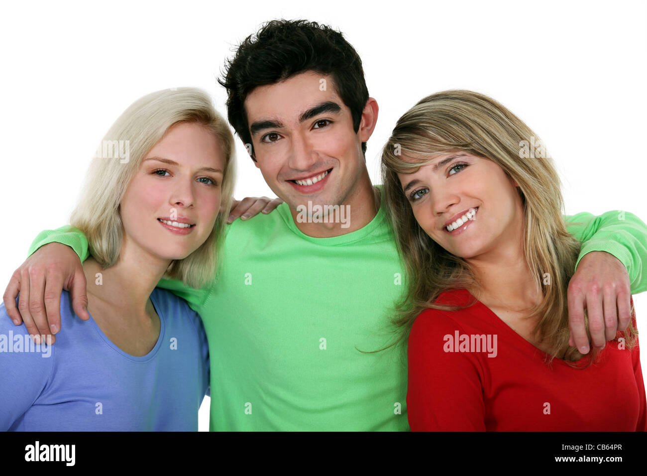 Portrait of two young women with a man Stock Photo - Alamy