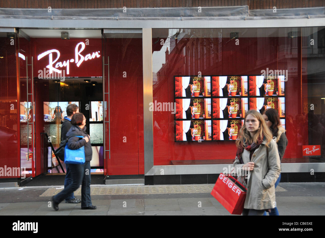 Ray Bans sunglasses shop window TV display Stock Photo