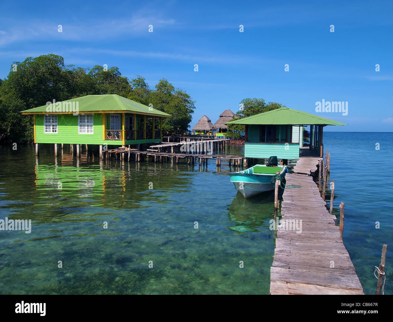 Resort over the Caribbean sea in the archipelago of Bocas del Toro, Panama Stock Photo