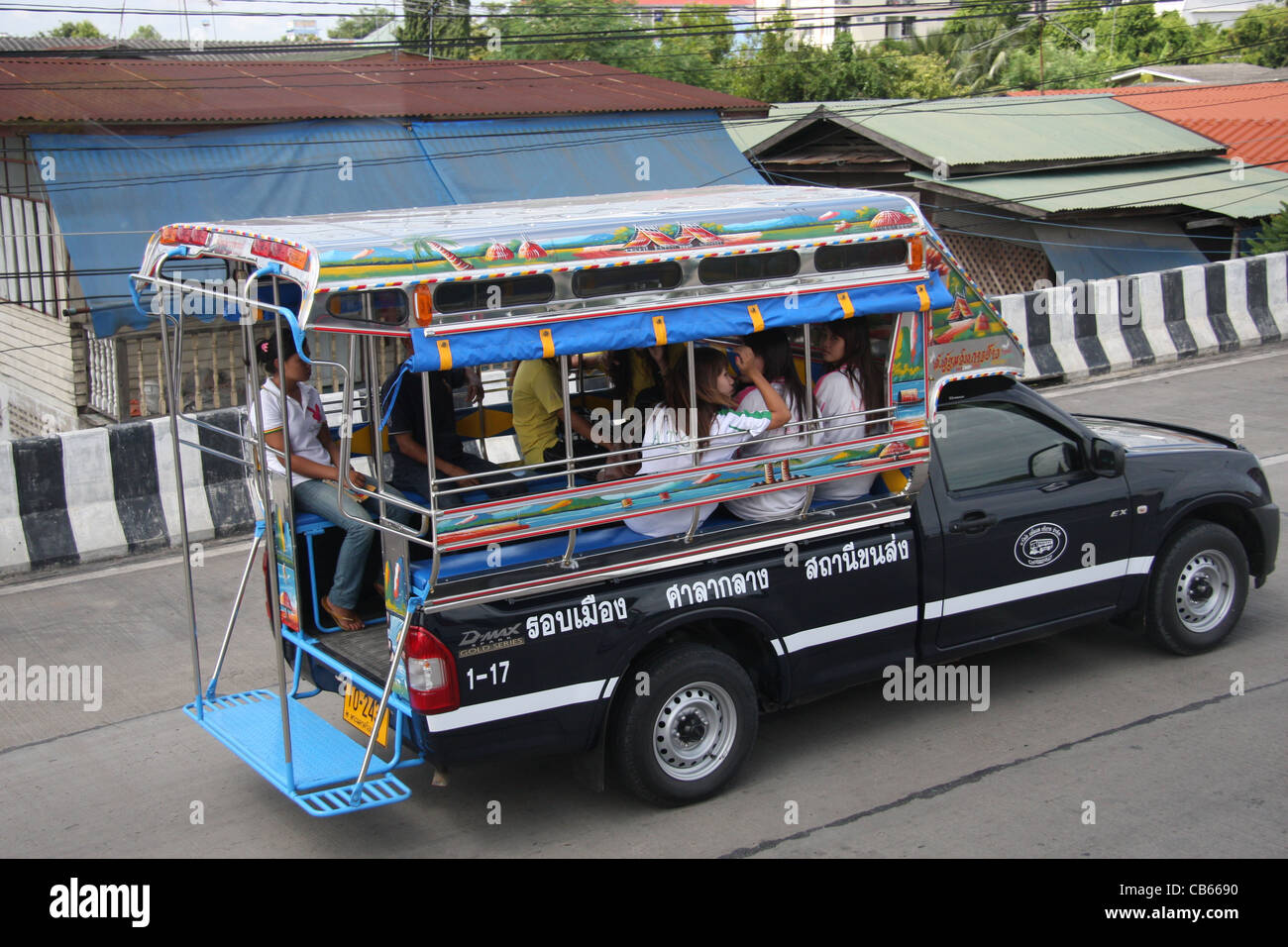 Pickup truck converted for bus usage in Bangkok Stock Photo Alamy