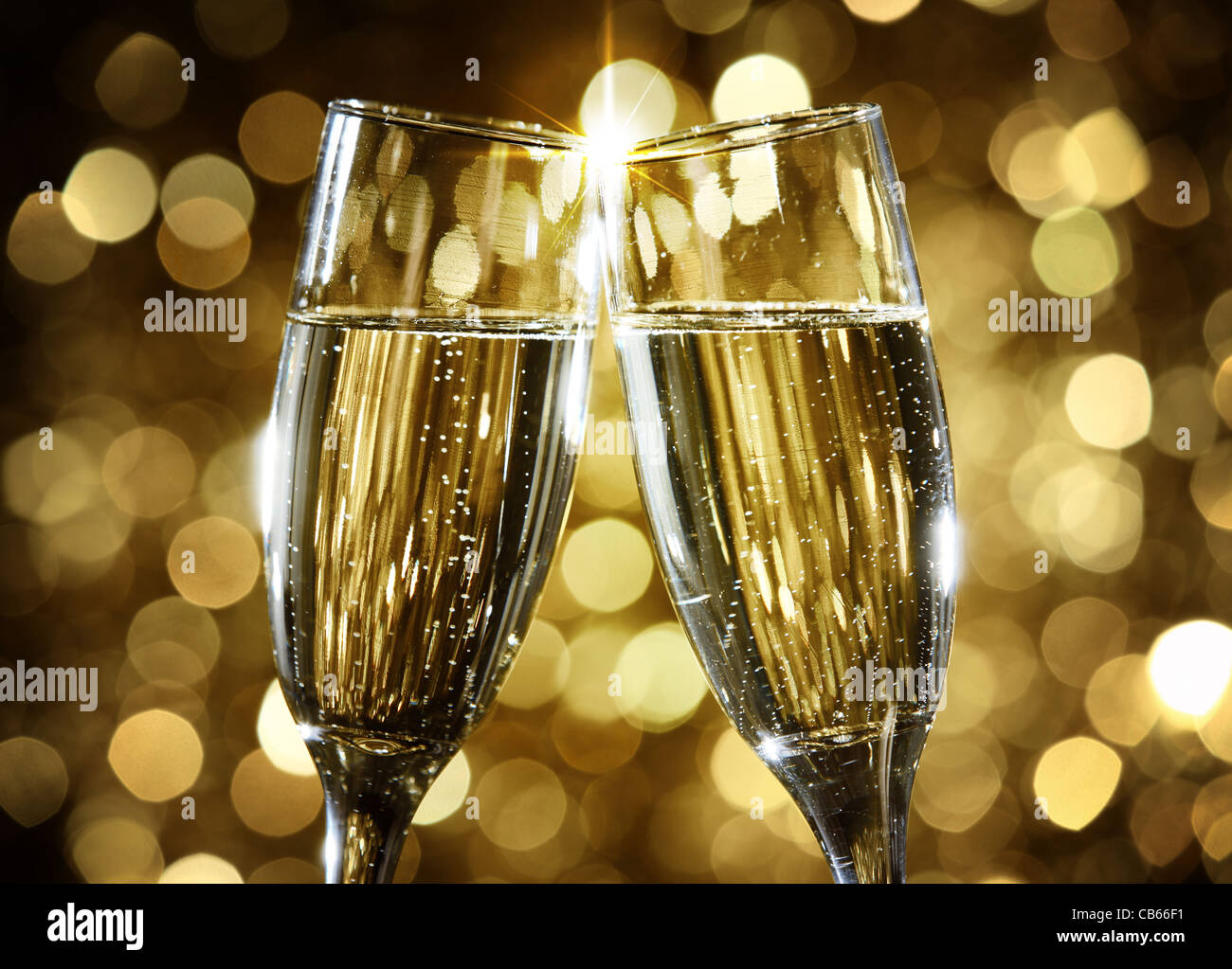 Flutes of champagne in holiday setting,Closeup. Stock Photo