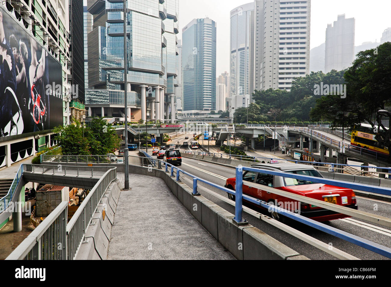 The financial centre of Hong Kong is full of high rises, banks and busy highways. Stock Photo