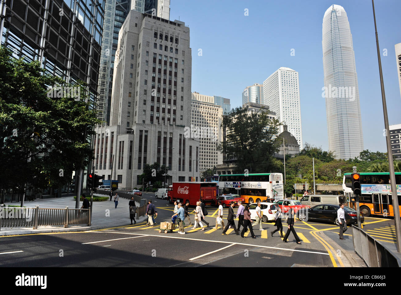 The financial centre of Hong Kong is full of high rises, banks and busy highways. Stock Photo