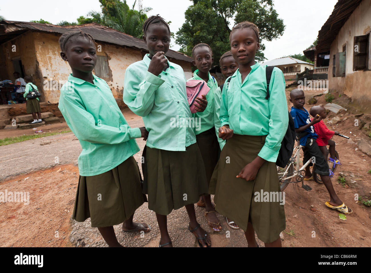 A group of girls in school uniform, Makeni Sierra Leone. Stock Photo