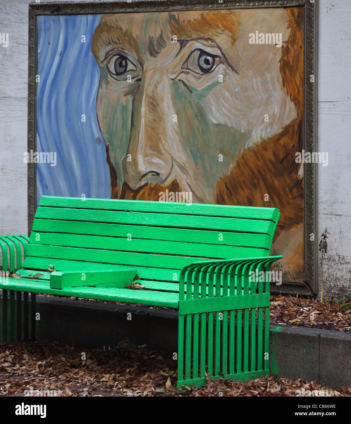 Vincent Van Gogh over looking park bench. Stock Photo