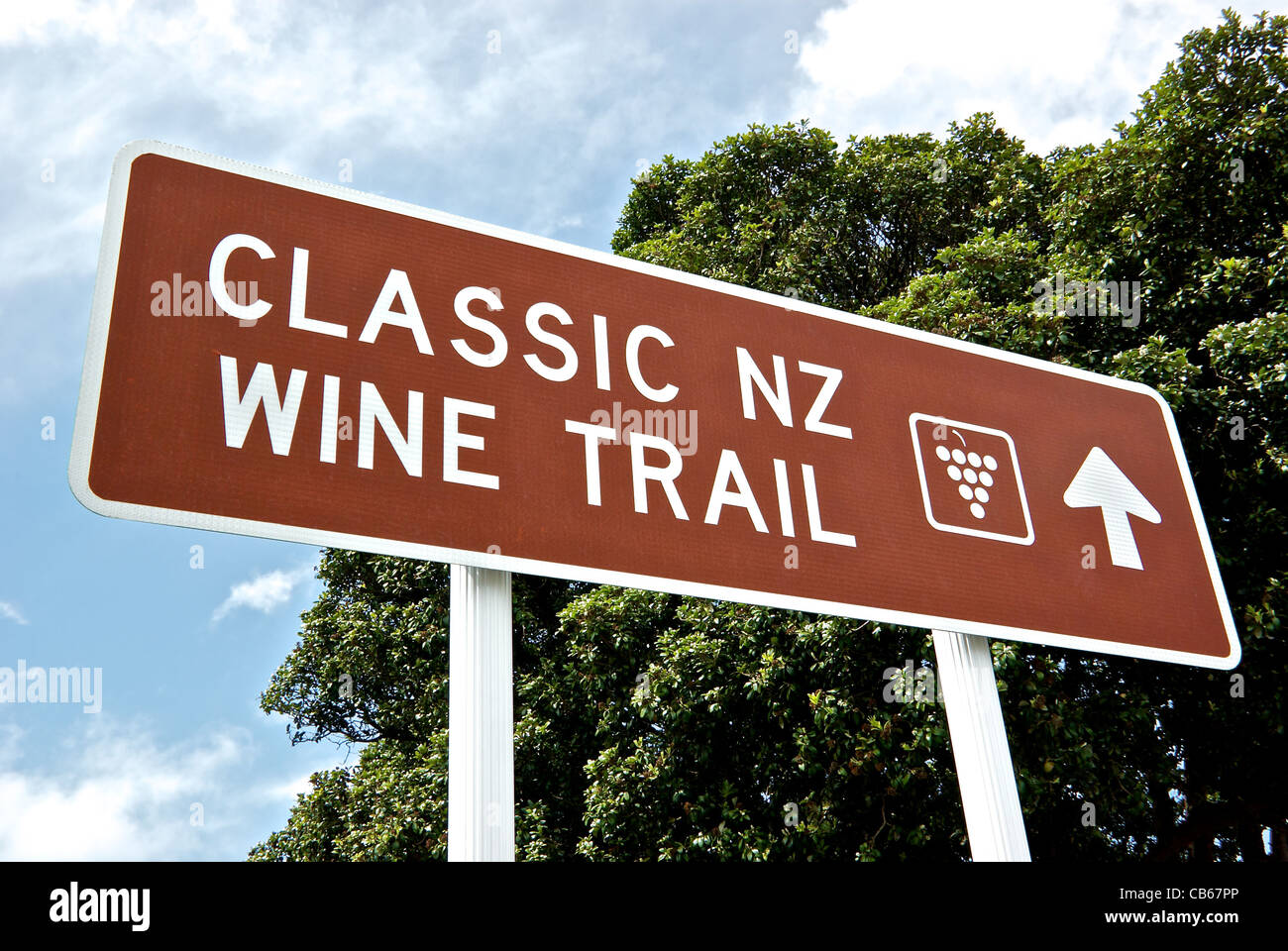 Wellington New Zealand direction sign Classic NZ Wine Trail Stock Photo