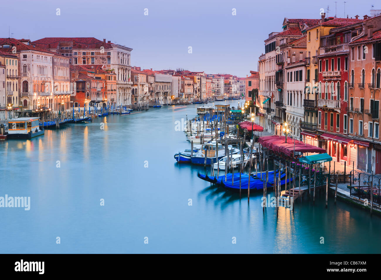 Sunrise in Venice from the Rialto Bridge with the view on the Grand Canal Stock Photo