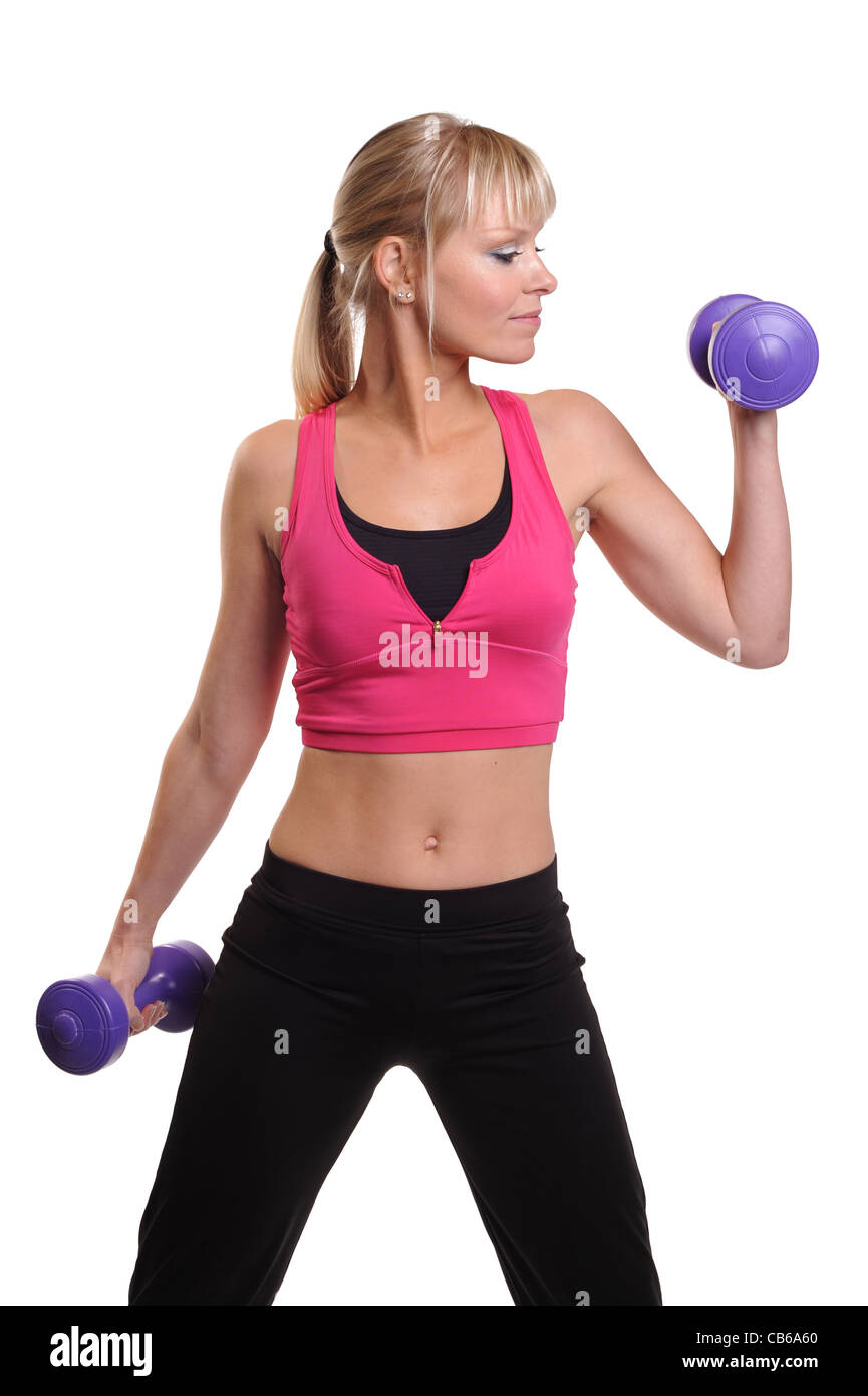 Women exercising with dumb bells Stock Photo