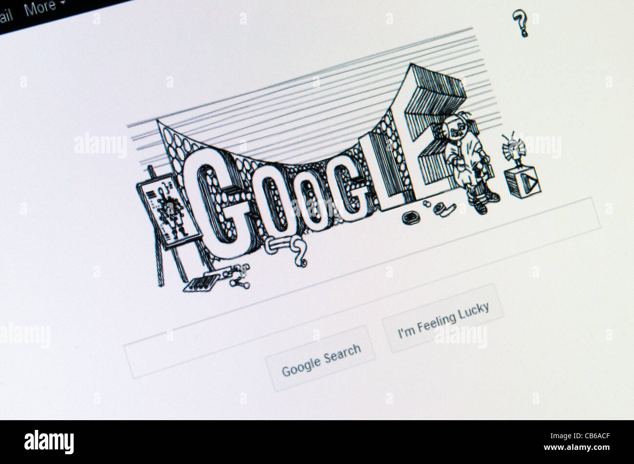 The Google search engine web site front page celebrating 60th anniversary of the publication of the first book by Stanislaw Lem. Stock Photo