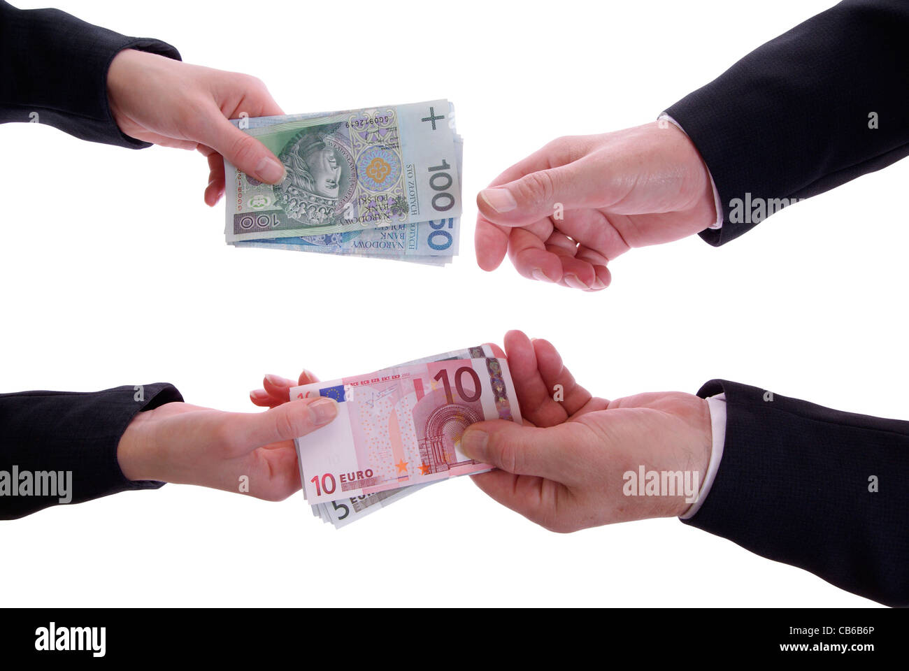 exchanging money isolated on white background Stock Photo