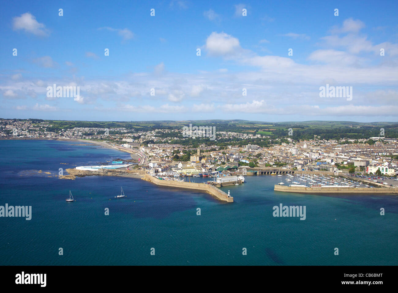 Aerial photo of Penzance harbour, West Penwith, Cornwall,South West  England, UK, United Kingdom, GB, Great Britain, Stock Photo