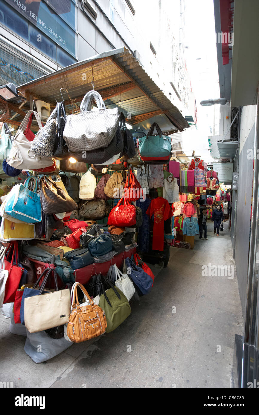 small fashion shops stands in li yuen street market alleyway central district, hong kong island, hksar, china Stock Photo