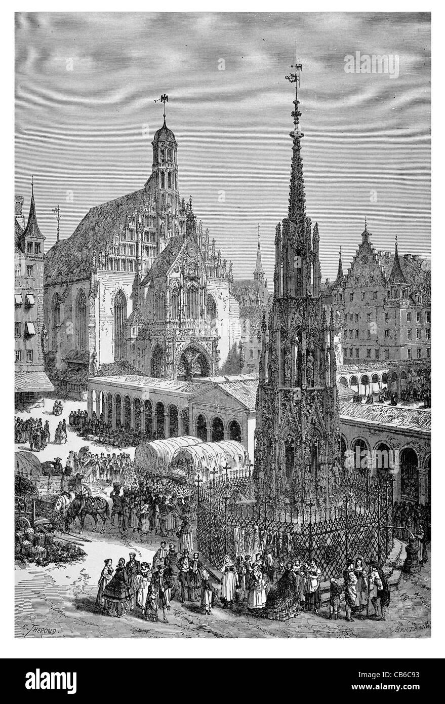 Christkindlesmarkt Christmas market Nuremberg Germany Advent central square Gothic stall trade trading retail Stock Photo