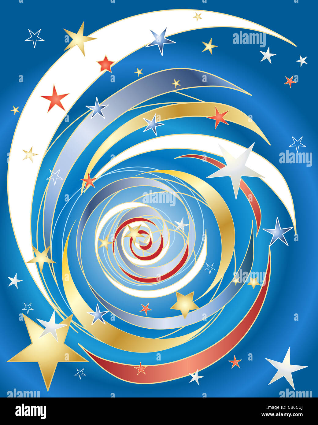 an illustration of a stars and stripes firework celebration on a blue