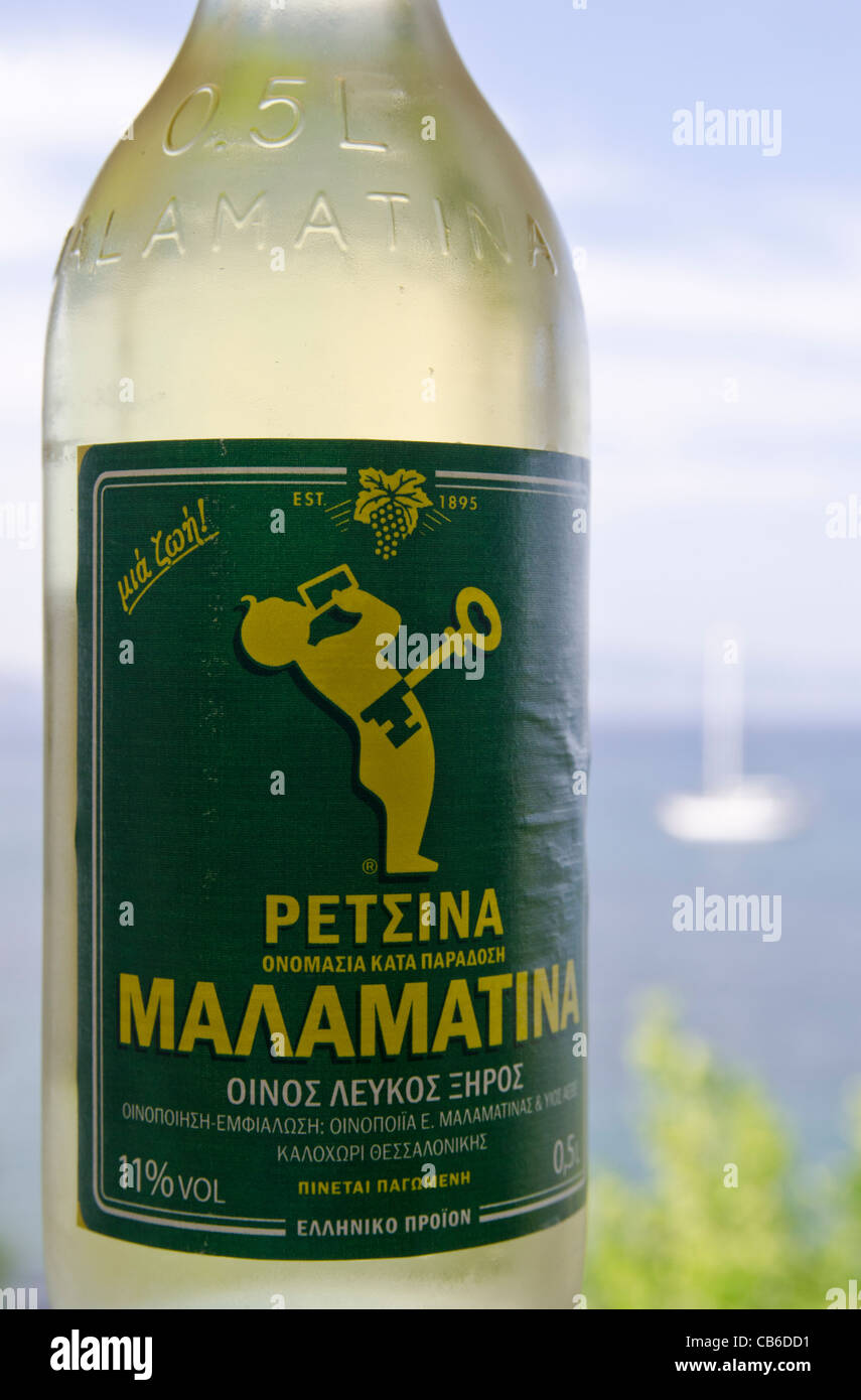 A bottle of Greek Retsina, Kos, Greece Stock Photo Alamy