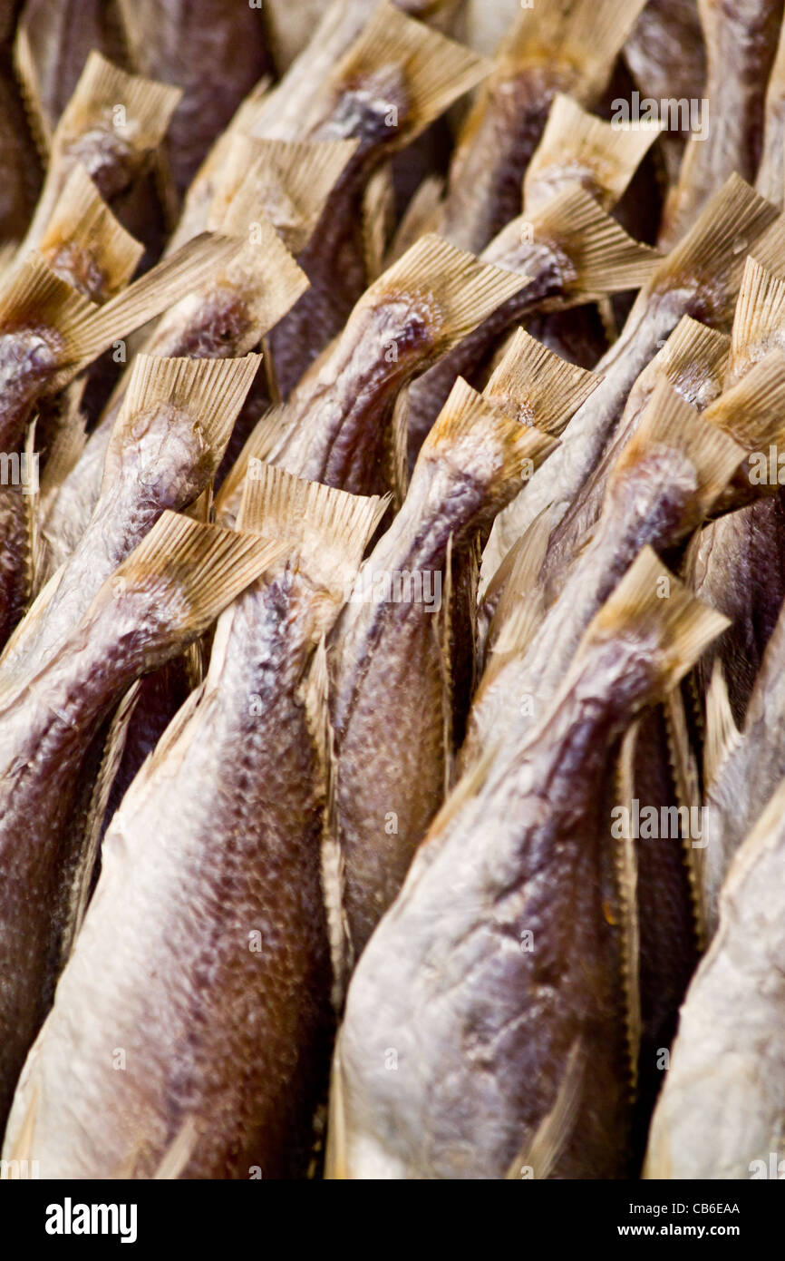 Dried Fishes on a Fishmarket in Thailand Stock Photo