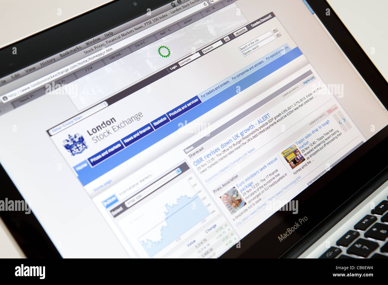 LSE London Stock Exchange Website Screen shot of web page Stock Photo